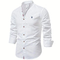 Men's Long Sleeve Shirt With Mandarin Collar and Buttons