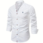 Men's Long Sleeve Shirt With Mandarin Collar and Buttons