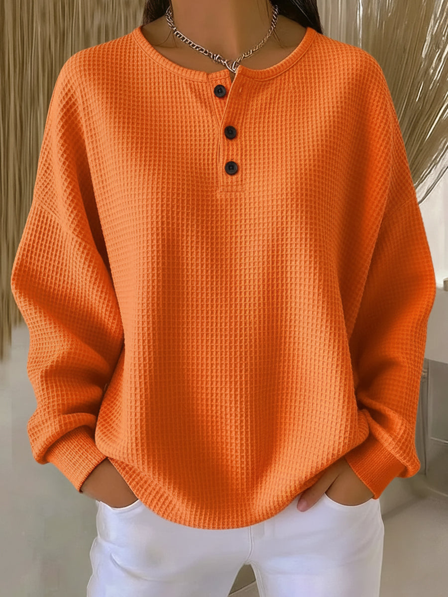 Camicetta donna a maniche lunghe, texture waffle, bottoni