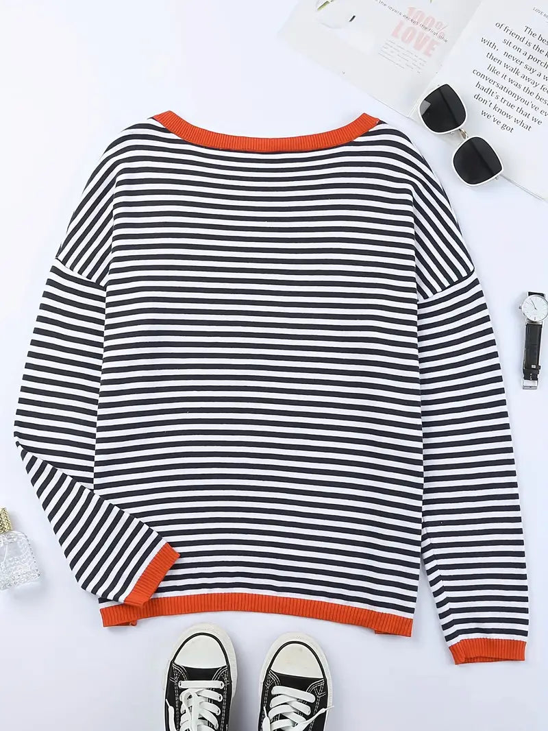 Camisola de mulher às riscas com decote redondo