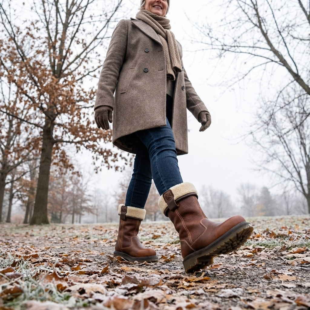 Női barna bokacsizma bolyhos béléssel, télre