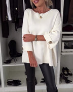 Maglione donna con scollo rotondo, manica 3/4, bottoni