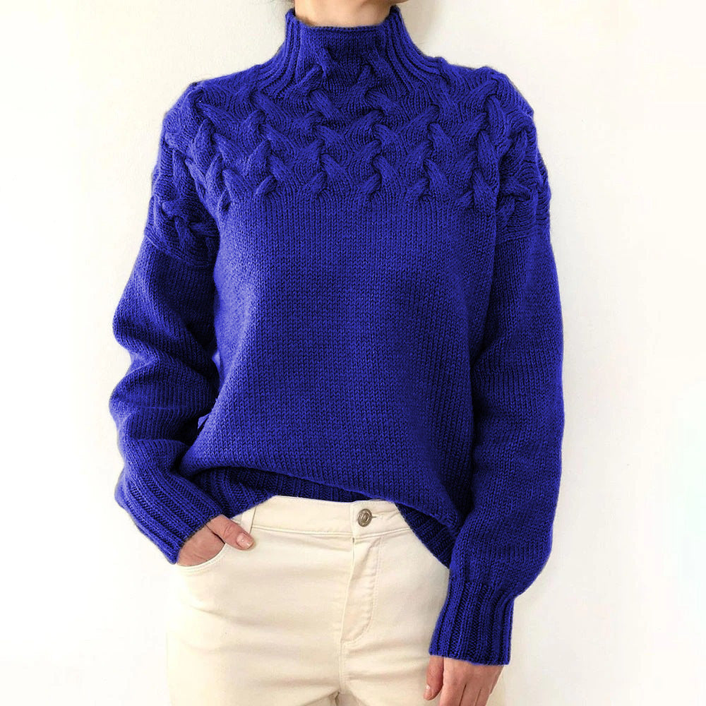 Maglione donna a collo alto con trecce e maniche lunghe