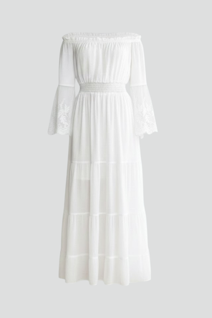 Robe maxi femme épaules dénudées manches en dentelle