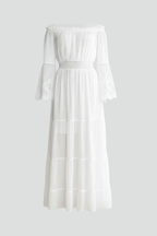 Robe maxi femme épaules dénudées manches en dentelle