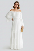 Robe maxi femme épaules dénudées manches en dentelle