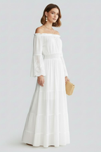 Robe maxi femme épaules dénudées manches en dentelle