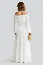 Robe maxi femme épaules dénudées manches en dentelle