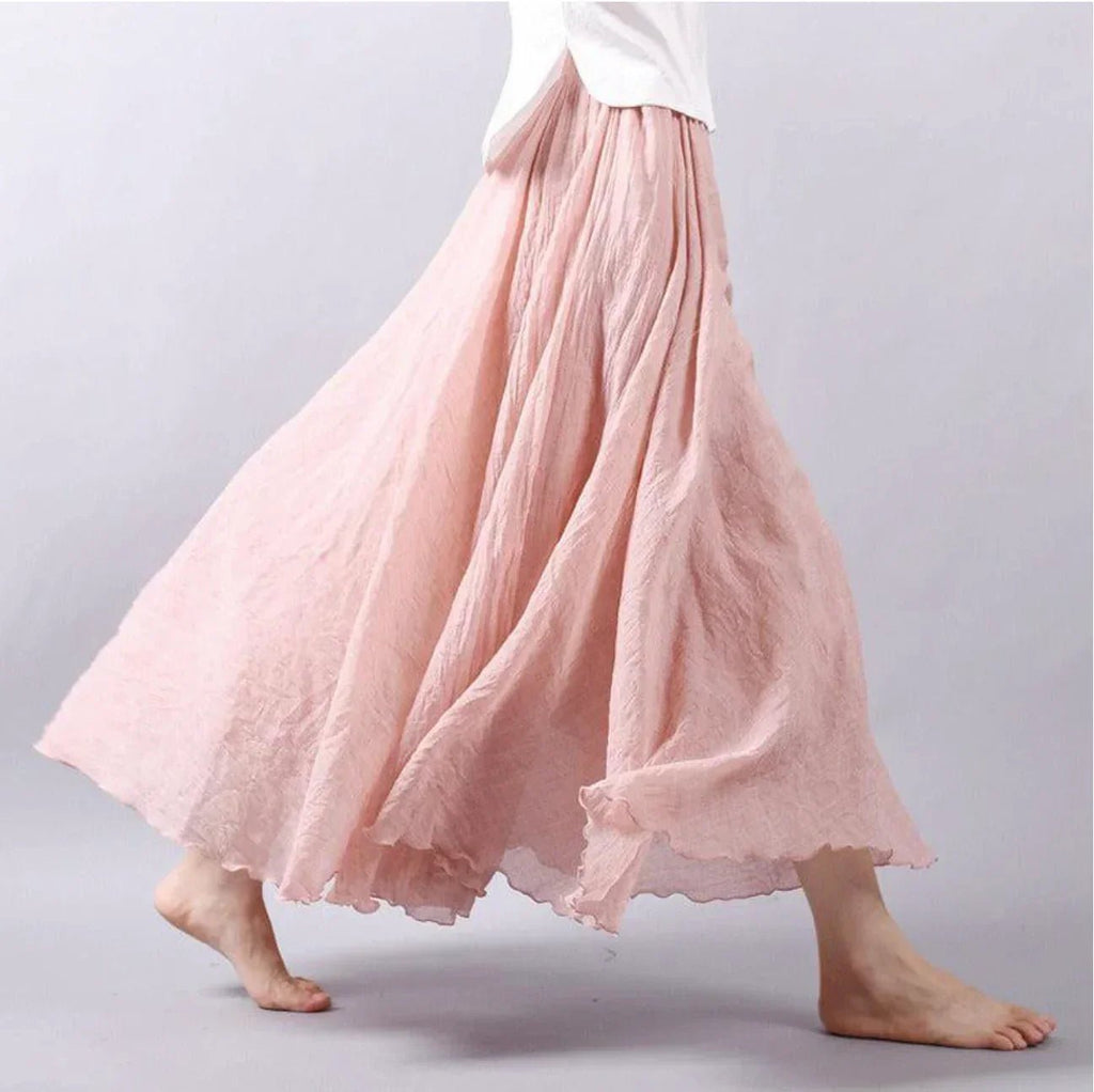 Gonna lunga boho donna in cotone, a vita alta, svasata