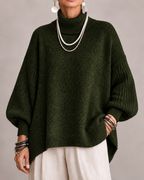 Damski sweter oversize z golfem i długimi prążkowanymi rękawami