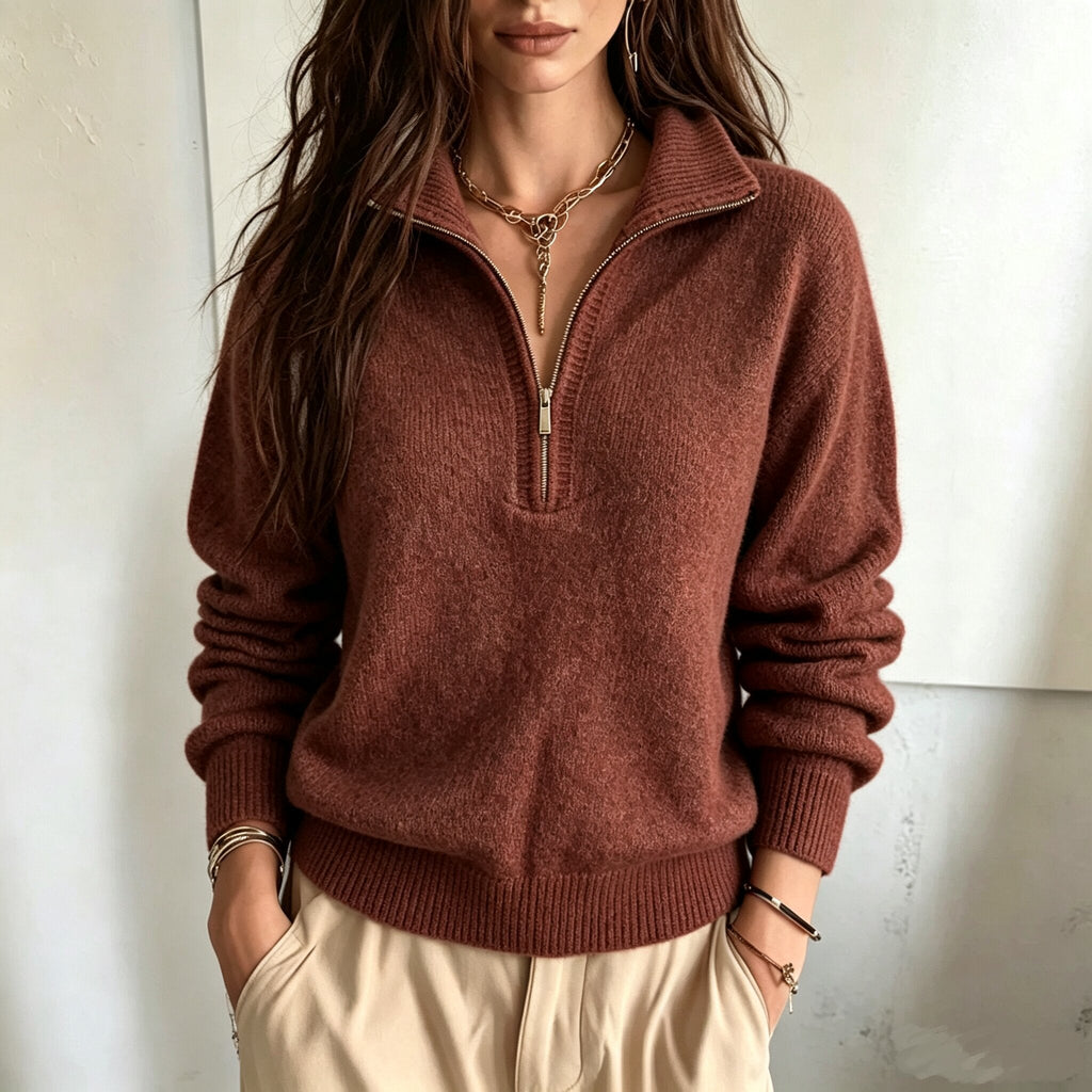 Maglione donna in maglia a collo alto con cerniera