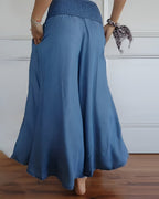 Jupe longue femme à taille froncée, ample, avec poches