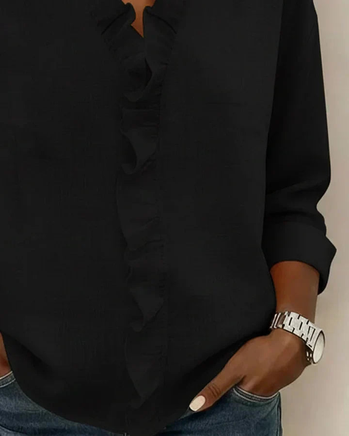 Blusa de mujer con volante en el escote en V y corte holgado