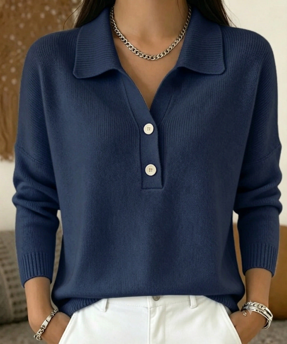 Maglione donna polo con colletto e bottoni, maniche lunghe