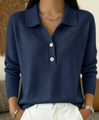 Maglione donna polo con colletto e bottoni, maniche lunghe