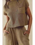 Maglione donna in maglia a coste con tasca
