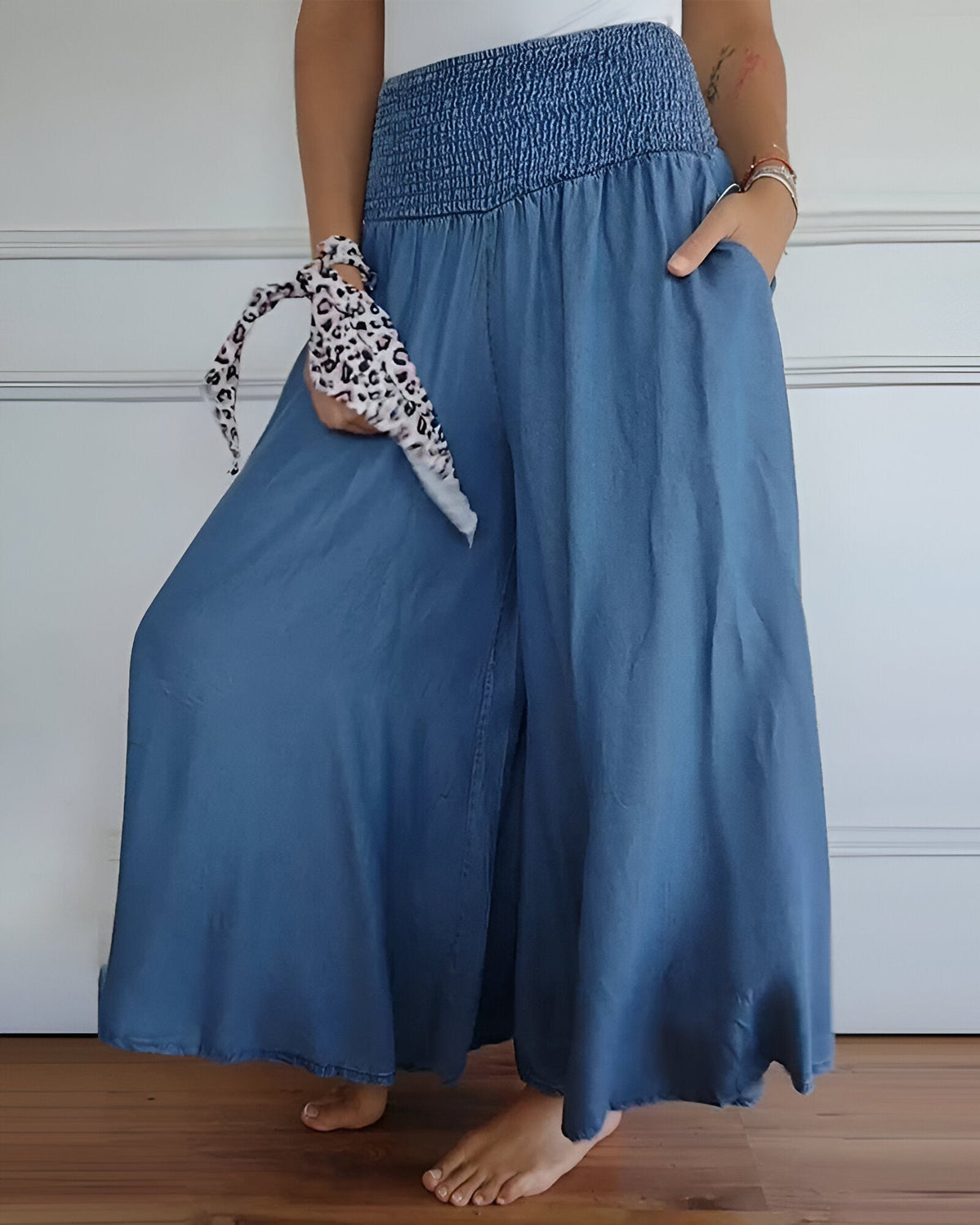 Jupe longue femme à taille froncée, ample, avec poches