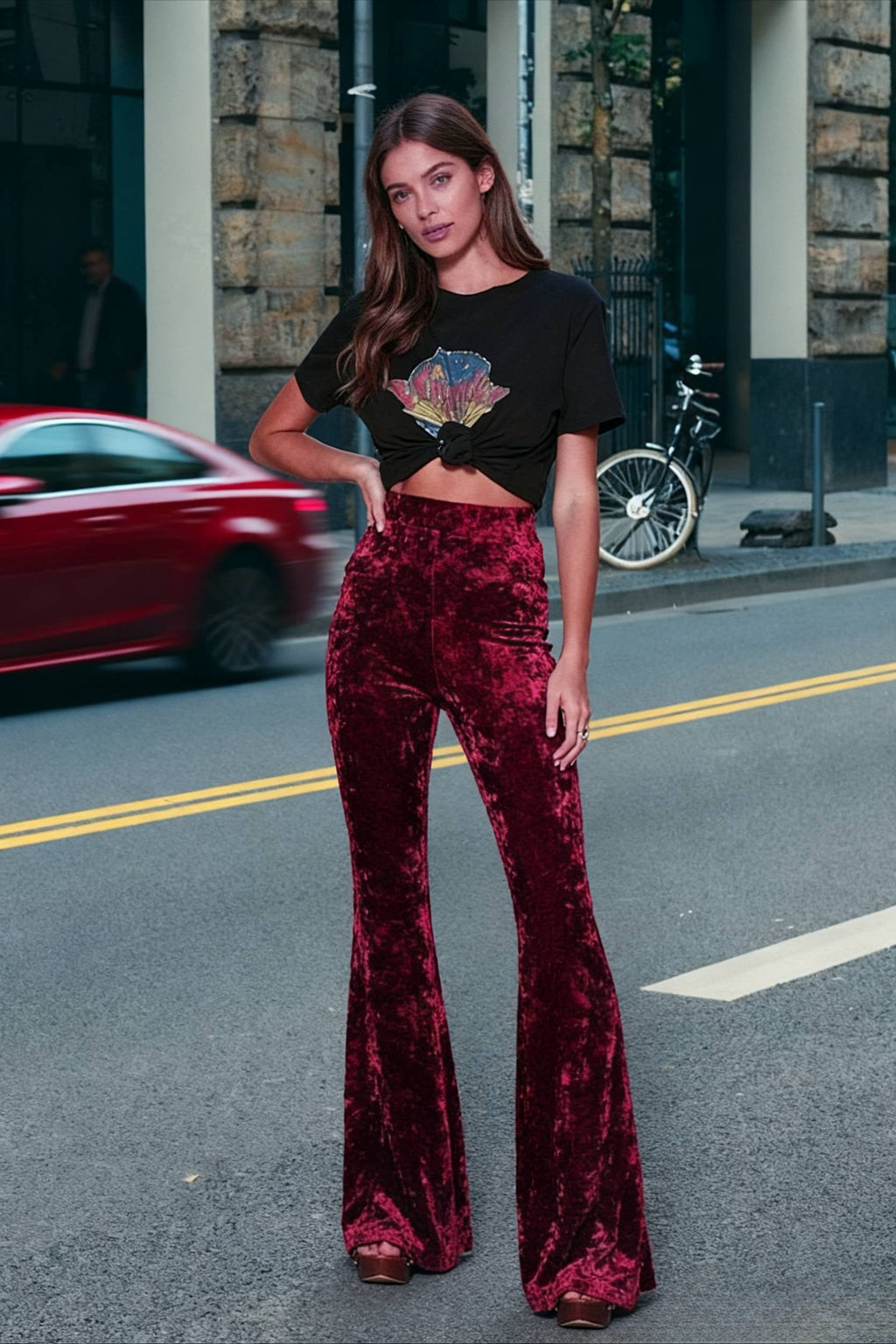 Pantalon femme taille haute, jambes larges