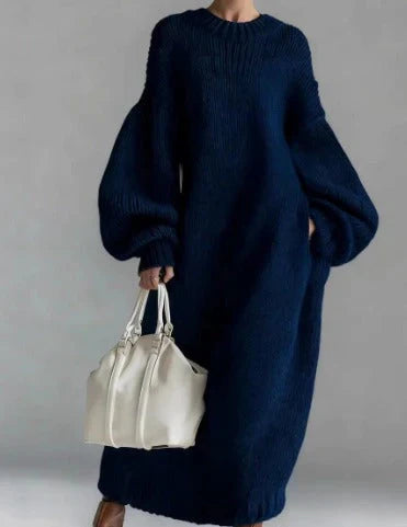 Vestido maxi de malha de mulher com mangas bufantes