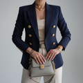 Blazer de mulher de abotoamento duplo com lapelas e mangas compridas