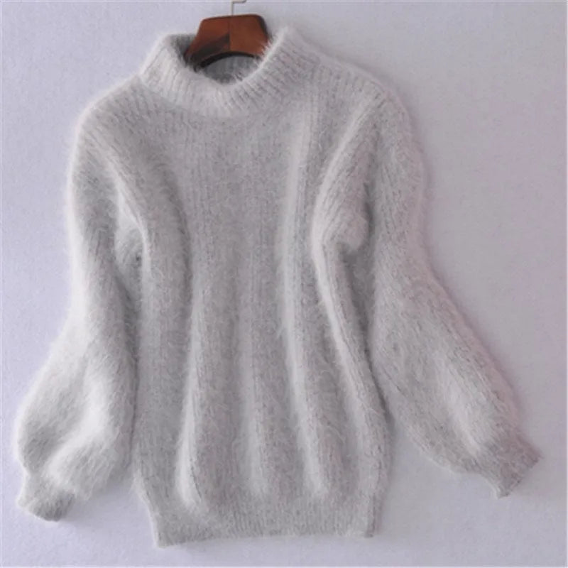 Pull femme à col roulé manches longues coupe ample