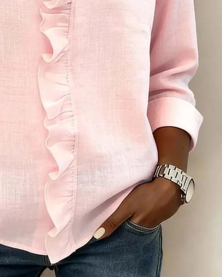Blusa de mujer con volante en el escote en V y corte holgado
