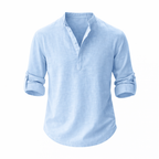 Chemise homme à col mao, manches longues, fermeture boutonnée