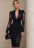 Robe midi femme blazer à manches longues en dentelle