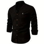 Men's Long Sleeve Shirt With Mandarin Collar and Buttons