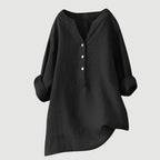 Cămașă de damă cu nasturi, decolteu V, croială lejeră oversize
