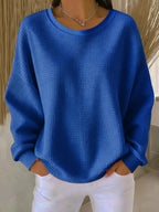Sweater til damer med rund hals, lange ærmer og struktur