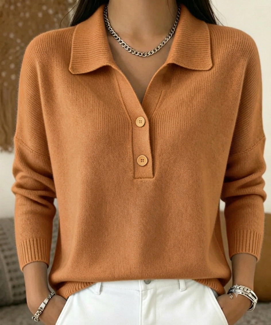 Maglione donna polo con colletto e bottoni, maniche lunghe