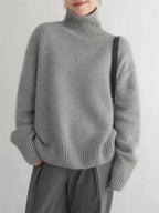 Pull femme à col roulé, manches longues, coupe ample