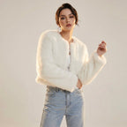 Cardigan court femme à finition duveteuse