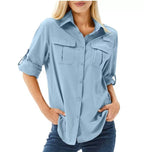 Chemise outdoor femme à manches longues, col classique