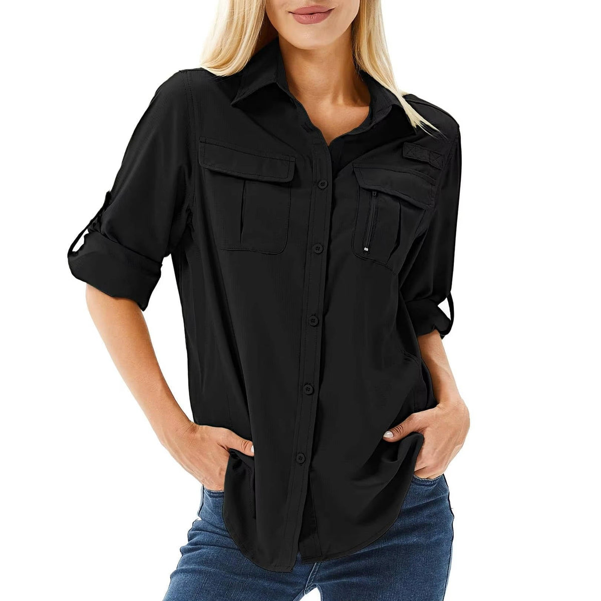 Chemise outdoor femme à manches longues, col classique