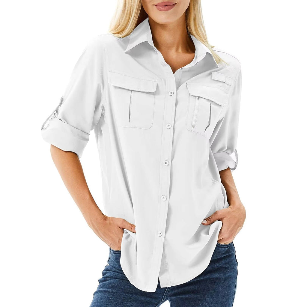 Chemise outdoor femme à manches longues, col classique