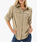 Chemise outdoor femme à manches longues, col classique