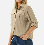 Chemise outdoor femme à manches longues, col classique