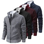 Maglione uomo con motivo geometrico, collo a listino e zip