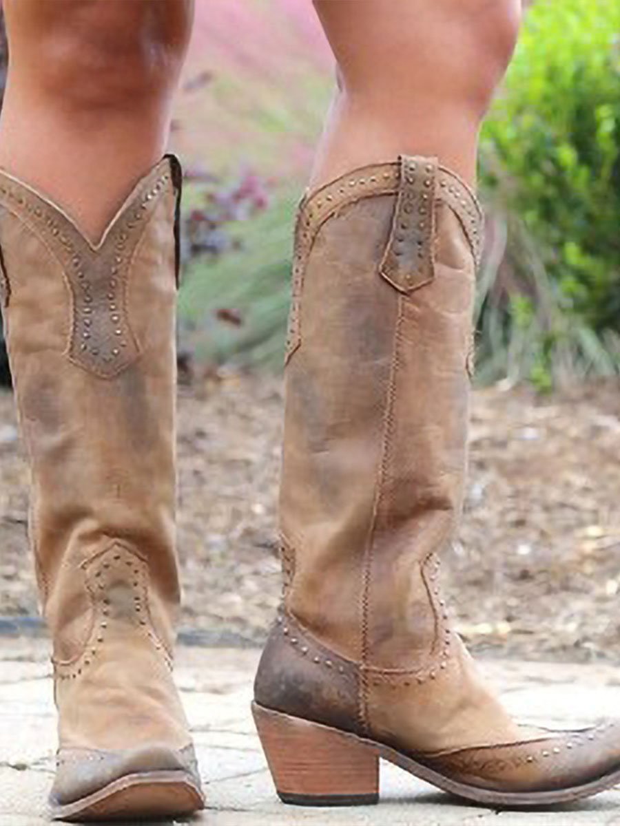 Women's Tall Cowboy Boots With Studs