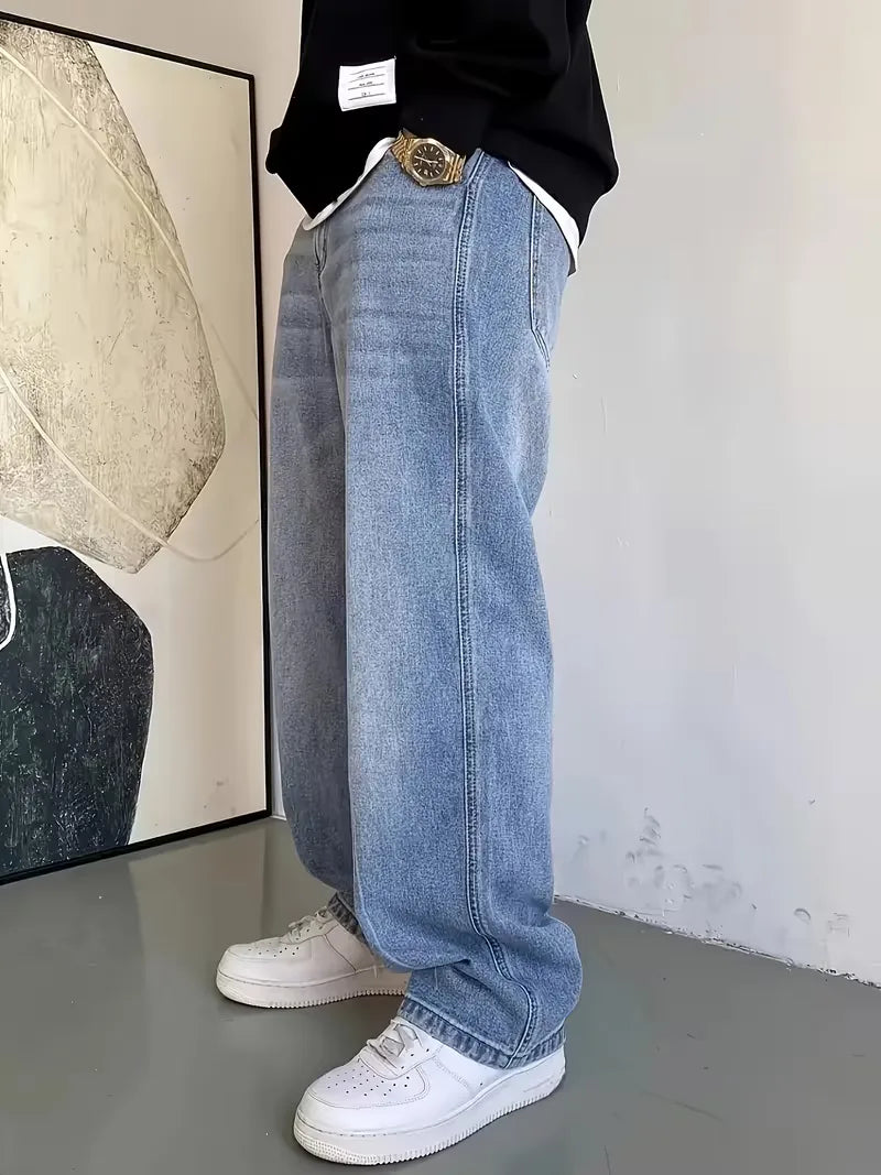 Lige jeans til mænd i lyseblå med fem lommer