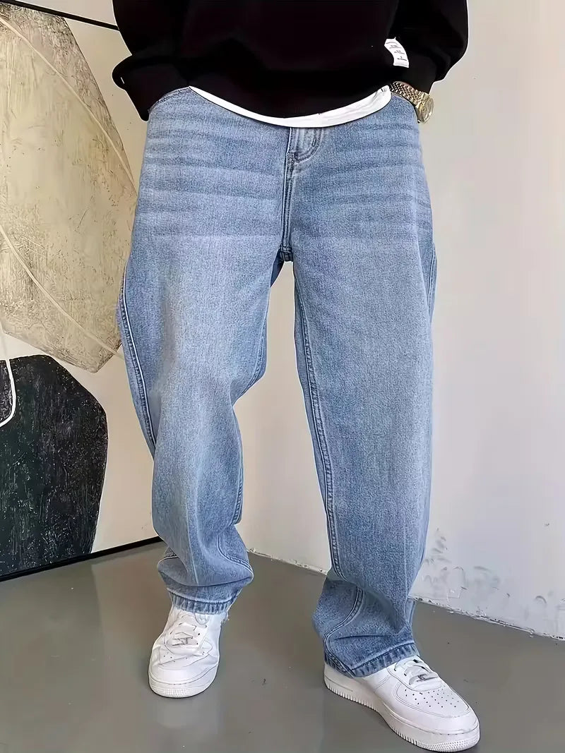 Lige jeans til mænd i lyseblå med fem lommer