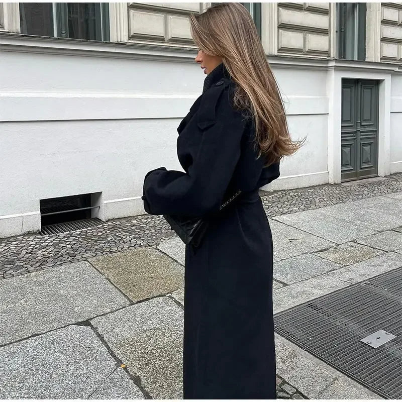 Manteau long femme d'hiver oversize noir