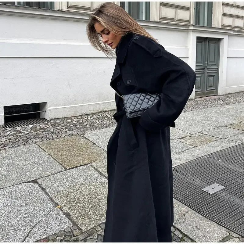 Manteau long femme d'hiver oversize noir