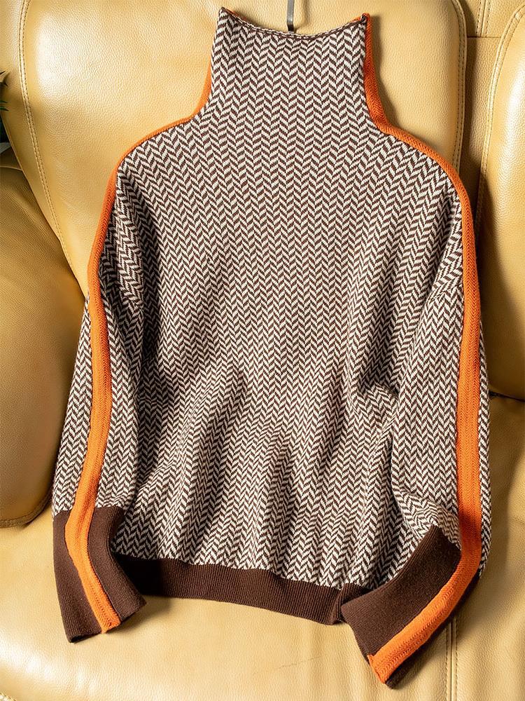Pull à col roulé femme à motif chevrons, manches longues