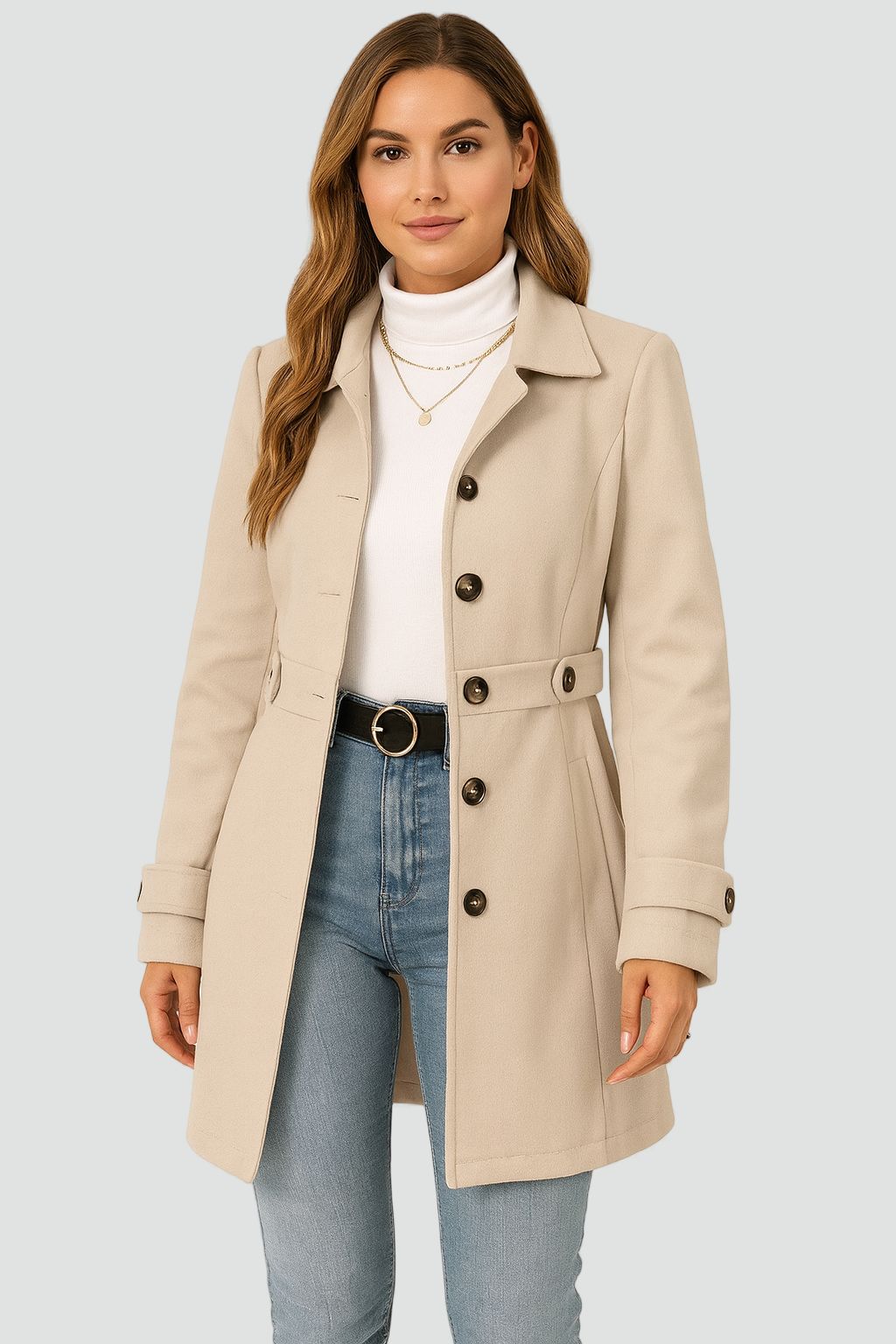 Trench donna con cintura e revers