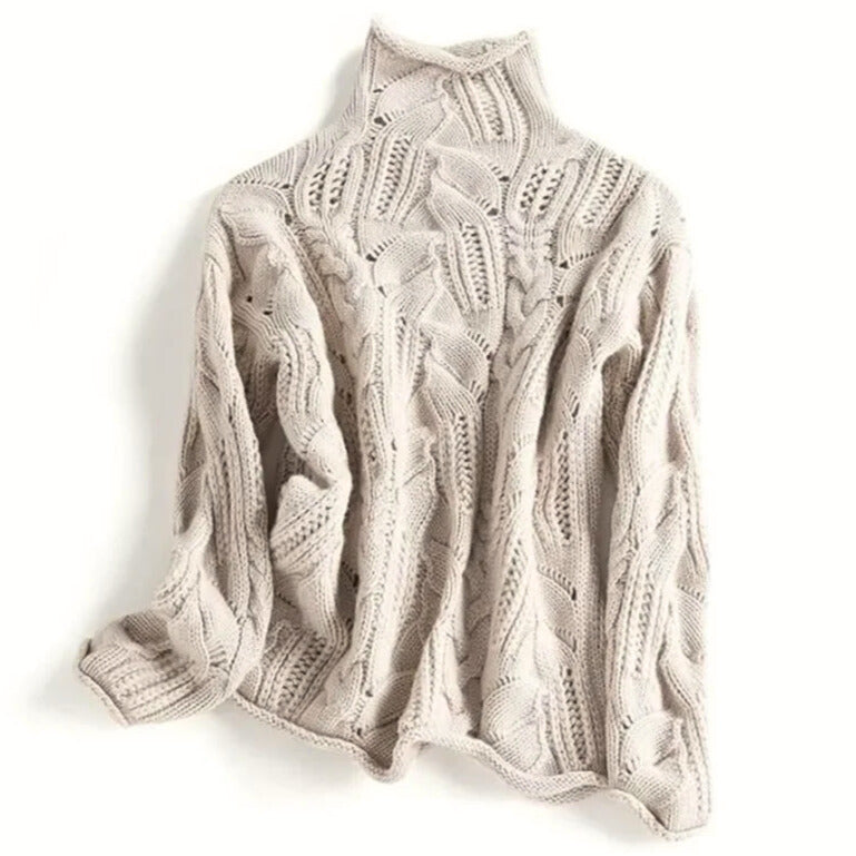 Maglione donna a collo alto con motivo a trecce
