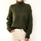 Pull femme à col roulé, torsades et manches longues