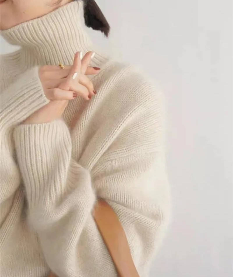 Jersey de cuello alto de mujer con manga larga y corte recto
